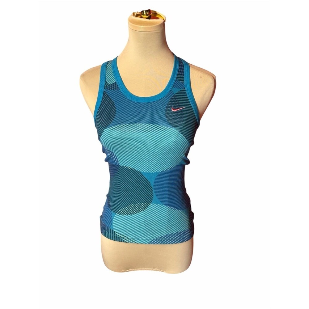 Nike Dri-FIT Blue Geometric Racerback Tank Top Medium Workout Running Athleisure